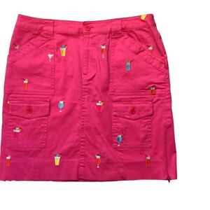 Think Tank Skirt 8 Chino Pink Cocktails Drinks Martinis Embroidered Preppy Women